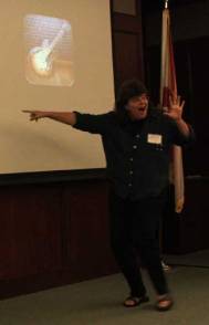 Judy Robinson shared how she uses the GarageBand app for creating copyright-free music to use online. Photo by Casey Kochey