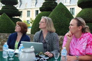 Kathy, Carol and Kelly are ready to write during the retreat at Chateau du Pin in 2012. The September temperatures were not dissimilar to North Carolina's temps, and it was pleasant to write outside during the afternoon. Carol authored the Farther Along book and is the group leader. She led the 2002 workshop that began this writing group collaboration almost twelve years ago. Photo by Kay Windsor