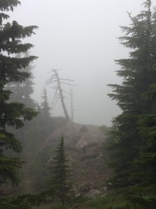 Mount Hood lost in clouds